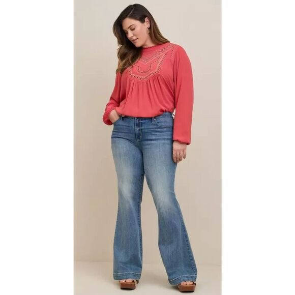 Torrid Washable Crinkle Gauze Relaxed Embroidered Blouse Baked Apple 2 2X 18-20 - Picture 2 of 11